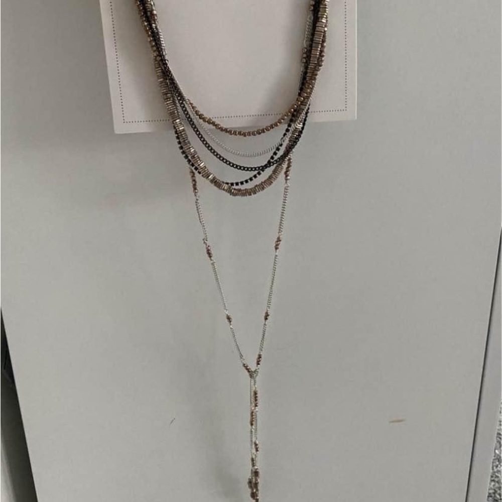 Silver and Gold Layered Necklace Set with Lariat Style